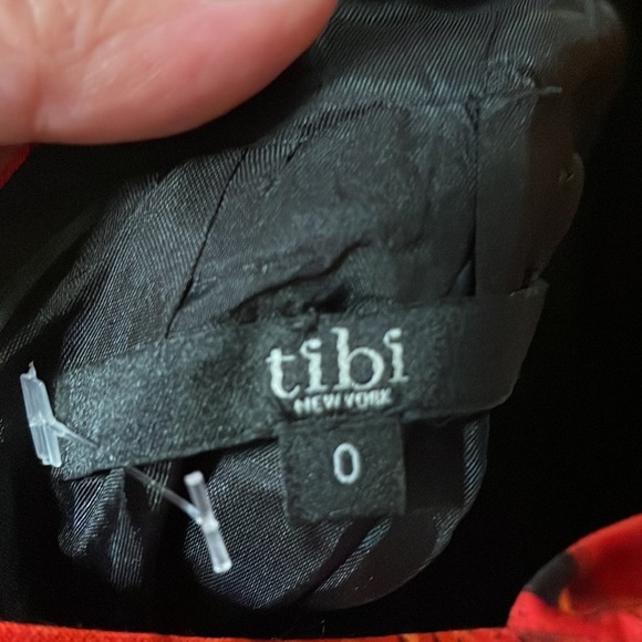 NWOT TIBI SILK mini OPEN BACK high COLLAR halter Multi red brown pleat front 0 - Picture 15 of 16